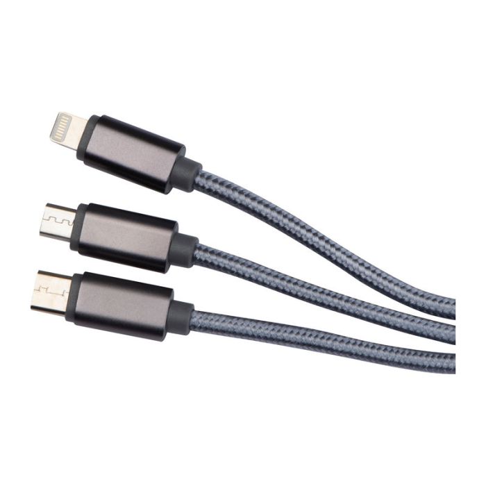 Incarcator cu cablu extra lung USB, Micro-USB, C-T - Gri - 118 × 1,7 × 0,8 cm