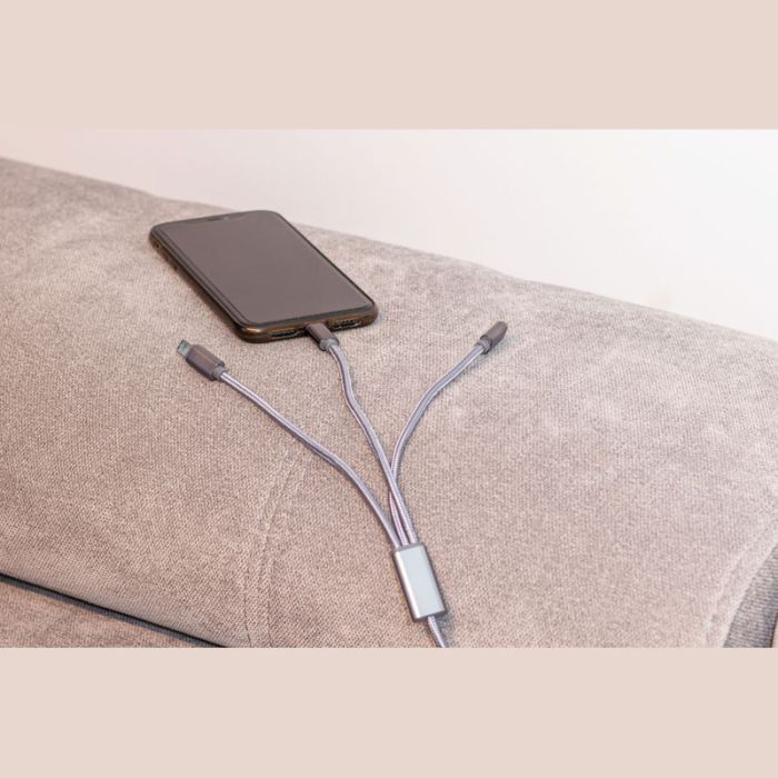 Incarcator cu cablu extra lung USB, Micro-USB, C-T - Gri - 118 × 1,7 × 0,8 cm