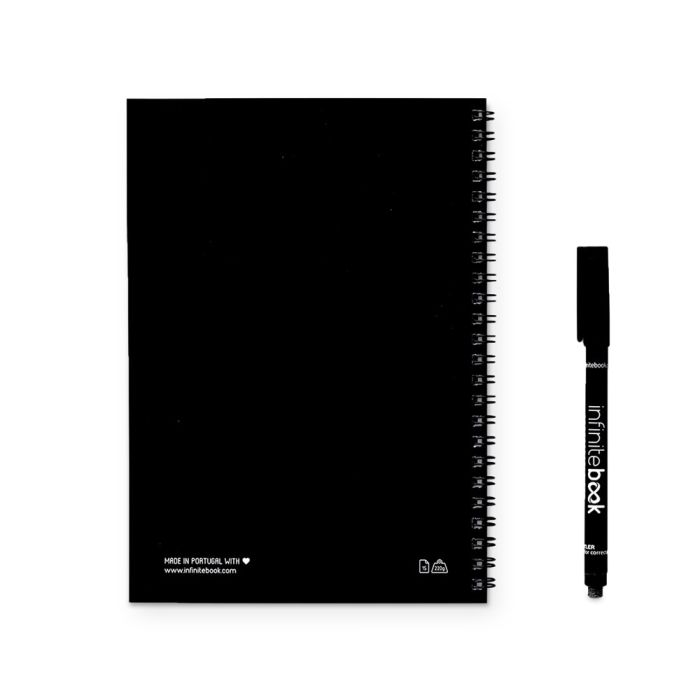 INFINITEBOOK LINED A5. "Infinitebook" cu copertă flexibilă și 15 pagini simple de tip tablă albă - Negru
