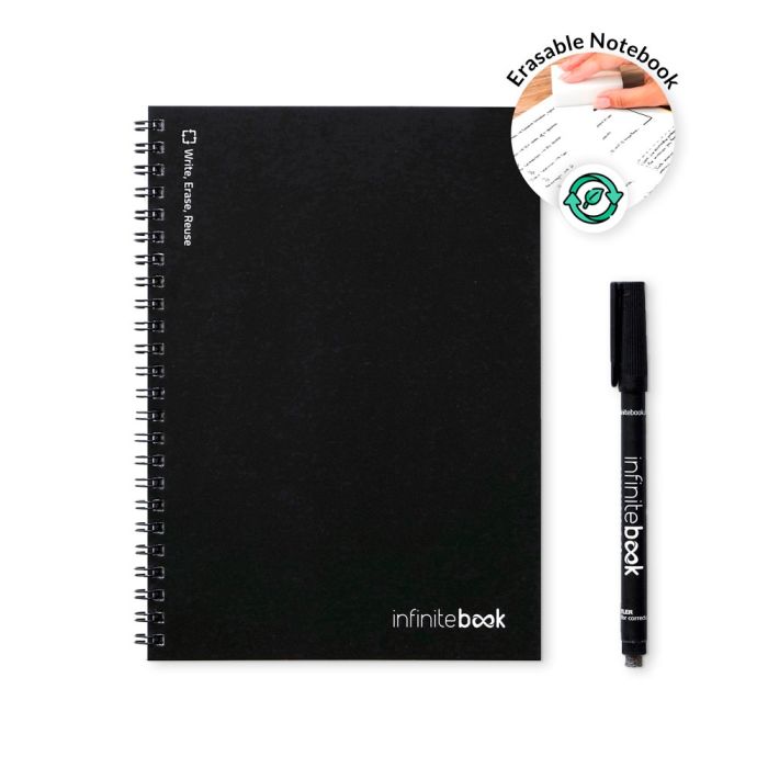 INFINITEBOOK LINED A5. "Infinitebook" cu copertă flexibilă și 15 pagini simple de tip tablă albă - Negru