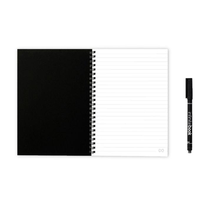 INFINITEBOOK LINED A5. "Infinitebook" cu copertă flexibilă și 15 pagini simple de tip tablă albă - Negru