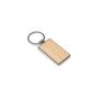 GASTON RECTANGULAR. Rectangular iron keychain in zinc and bamboo - Natural