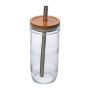 Pahar cu capac bambus și paie, 650ml - Transparent - ø 8,3 × 18,2 cm