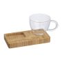 bamboo tray with spoon and glass mug - Beige - 16,4 × 8,1 × 8,4 cm