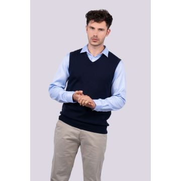 MEN’S V-NECK SLEEVELESS PULLOVER FINE GAUGE COTTON