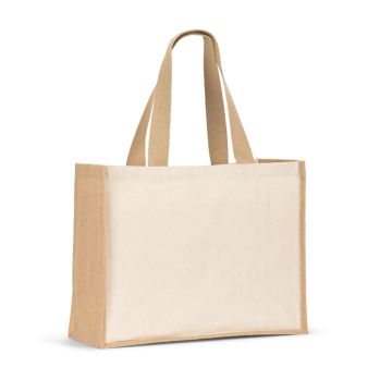 HELSINQUE. Canvas bag (320 g/m²), with bottom and sides in laminated jute (350 g/m²) in natural tones - Natural