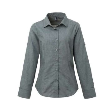 WOMEN'S CROSS-DYE ROLL SLEEVE POPLIN BAR SHIRT