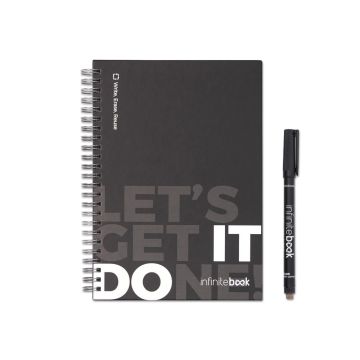 STARTER KIT INFINITEBOOK. Kit „Infinitebook” cu copertă tare, 1 kit de curățare, 1 marker și 1 suport pentru pix - Negru