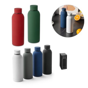 ODIN. Double wall vacuum stainless steel (36% recycled) bottle with rubber coating 550 mL