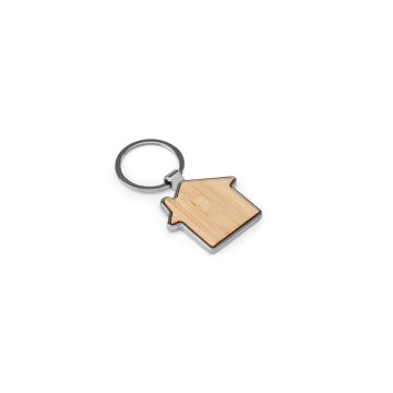 GASTON HOUSE. House-shaped iron keychain in zinc and bamboo - Natural