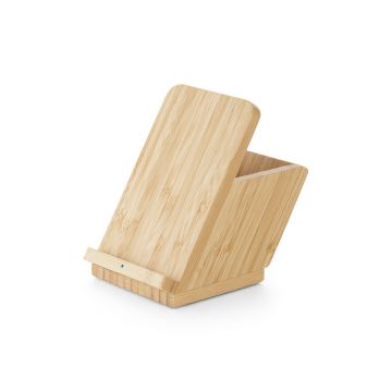 LEAVITT. Suport pentru smartphone și suport pentru pix cu încărcător wireless rapid de 10W din bambus - Natural