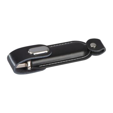 USB Stick with leather cover 4GB - Negru - 9 × 2,8 × 1,6