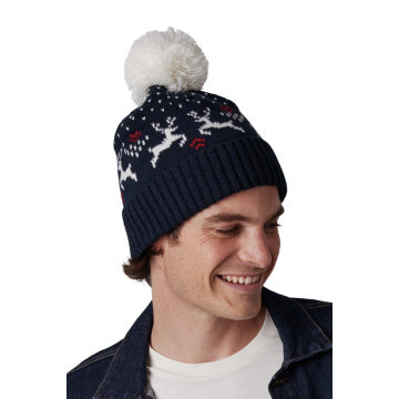 WINTER BEANIE WITH REINDEER DESIGN