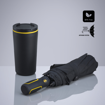 Travel Set: thermal mug 370 ml & automatic umbrella