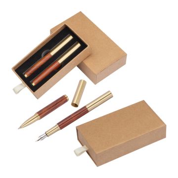 Set de scris din cupru si lemn - Maro - 10,7 × 6 × 2,5 cm