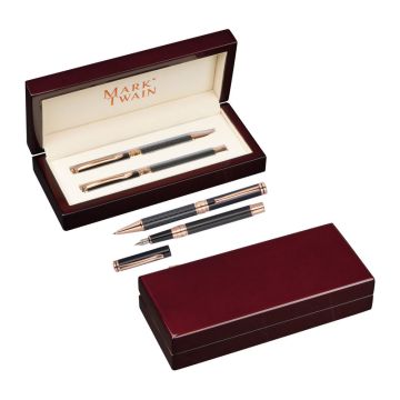 Set de scris Mark Twain in cutie de lemn - Negru - 18,5 × 8 × 3,8 cm