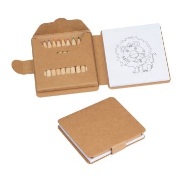 Carte de colorat ecologic cu 12 creioane colorate - Beige - 9,5 × 1,6 × 10,7 cm