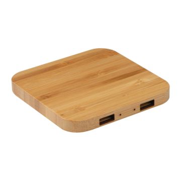Încărcător wireless din bambus (2) - Beige - 9 × 9 × 1 cm
