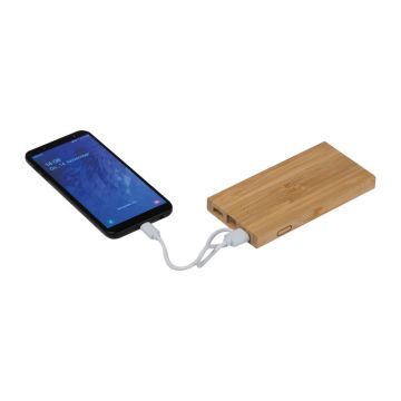 Powerbank din bambus, 8000 mAh - Beige - 13,8 × 6,9 × 1,4 cm