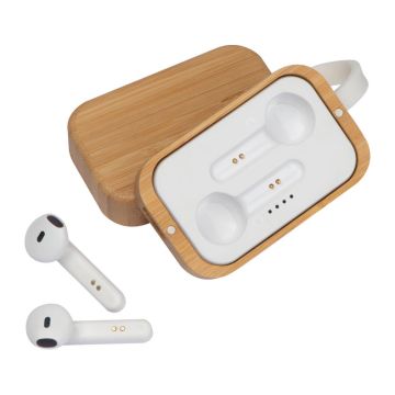 Căști în suport din bambus - Beige - 7,5 × 4,7 × 3,2 cm