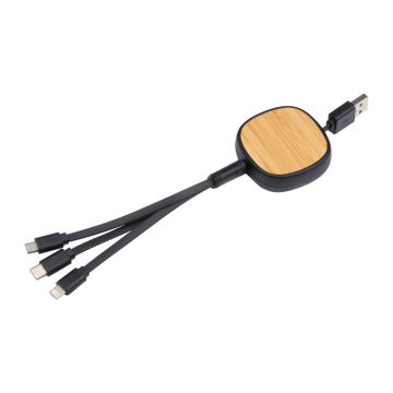 Cablu de încărcare cu decoraţiuni din bambus - Negru - 23,5 × 5 × 1,4 cm