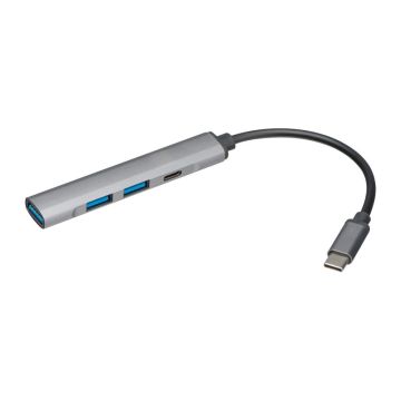 HUB USB din aluminiu reciclat - Gri - 23,5 × 1,5 × 0,8 cm