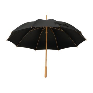 Umbrelă RPET cu mâner din bambus - Negru - ø 105 x 84,5 cm