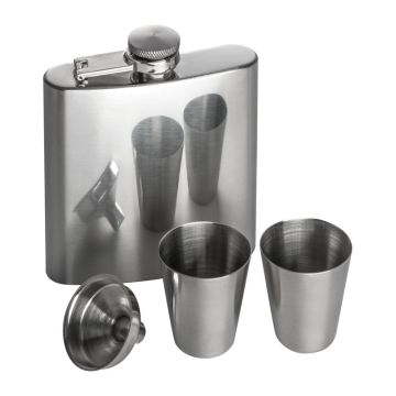 Sticluţă whisky cu 2 pahare, 178ml+2x45ml - Gri - 18,8 × 17 × 4,4 cm