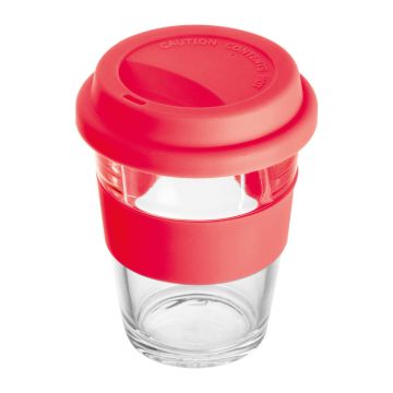 Pahar din sticlă cu manșon și capac, 300 ml