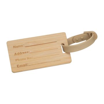 Etichetă pentru bagaj din bambus - Beige - 9 x 0,2 x 4,4 cm