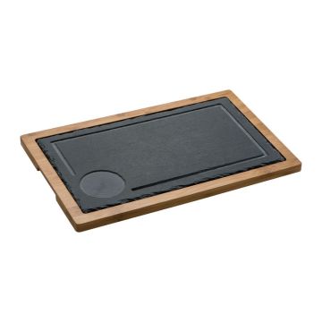 Tavă din ardezie/lemn - Negru - 40 × 25 × 1,5 cm