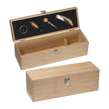Cutie de vin din bambus - Beige - 36 × 11,2 × 12,3 cm