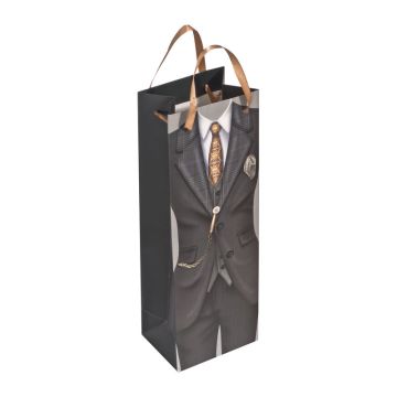 Sacosă cadou pentru o sticlă de vin - Negru - 12 × 9 × 35 cm