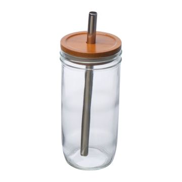 Pahar cu capac bambus și paie, 650ml