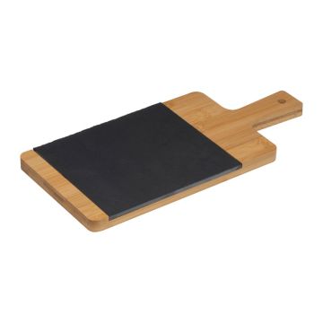 Tocător bambus cu inserţie de ardezie - Beige - 33 × 15,2 × 1,7 cm