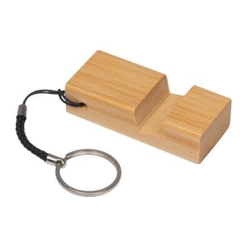 Breloc cu suport de telefon din bambus - Beige - 6 × 2,6 × 1,5 cm