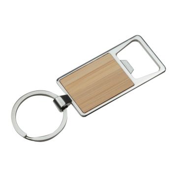 Breloc din bambus cu deschizător de sticle - Beige - 9,4 x 3 x 0,3 cm