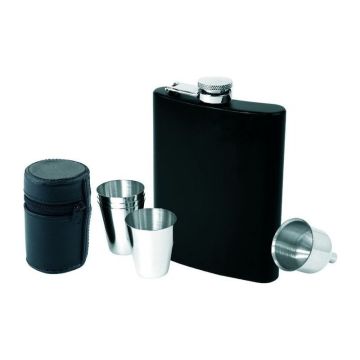 MADONIE hip flask set - Negru - flask 14.6 × 9.5 × 2.5 cm,
