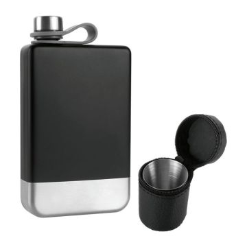 TAHAT hip flask set - Negru - 8 × 14,5 × 2,5 cm / 6,5 × 4 cm 