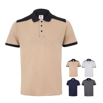 VL VELES. Cămașă polo piqué stretch bicolor (200 g/m²), cu mâneci scurte, din poliester (96%) și elastan (4%)