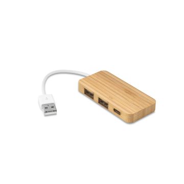 MOSER. HUB cu 2 porturi USB-A și 1 port USB-C din bambus - Natural