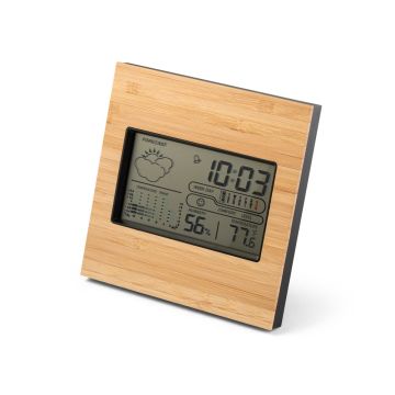 BROMLEY. Stație meteo de birou cu ecran LCD din ABS și bambus - Negru