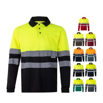 VL VULCAN LARGE. Tricou polo bicolor în formă de ochi de pasăre (160g/m²) cu mâneci lungi, din poliester (100%)