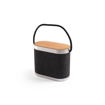 GUETTA. Difuzor portabil de 5W cu încărcător wireless super-rapid de 15W și autonomie a bateriei de 2h, fabricat din bambus și PET reciclat (100% rPET) - Gri inchis