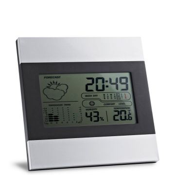 DENE. Stație meteo de birou cu ecran LCD din aluminiu și ABS - Argintiu satinat