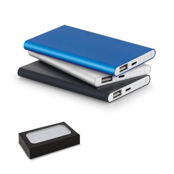 MARCET. Power bank slim 4'000 mAh din aluminiu reciclat (100% rAL) și ABS reciclat (100% rABS)