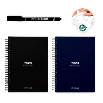 STARTER KIT INFINITE PLANNER A5. Setul include un "Jurnal infinit", kit de curățare, marker și suport pentru marker