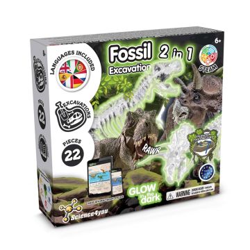 2 in 1 Fossil Excavation Kit II. Joc educațional furnizat cu o pungă cadou din hârtie kraft (90 g/m²), fabricat din material certificat FSC™ și alte materiale controlate - Alb