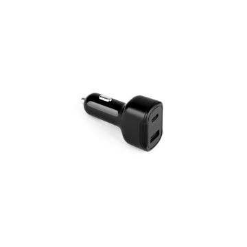 DIRAC. Adaptor pentru brichetă cu port USB-A 18W și USB-C 20W în 100% rABS - Negru