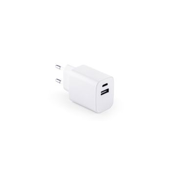 WEGENER. Adaptor de alimentare cu port USB-A 18W și USB-C 20W în ABS 100% reciclat (100% rABS) - Alb